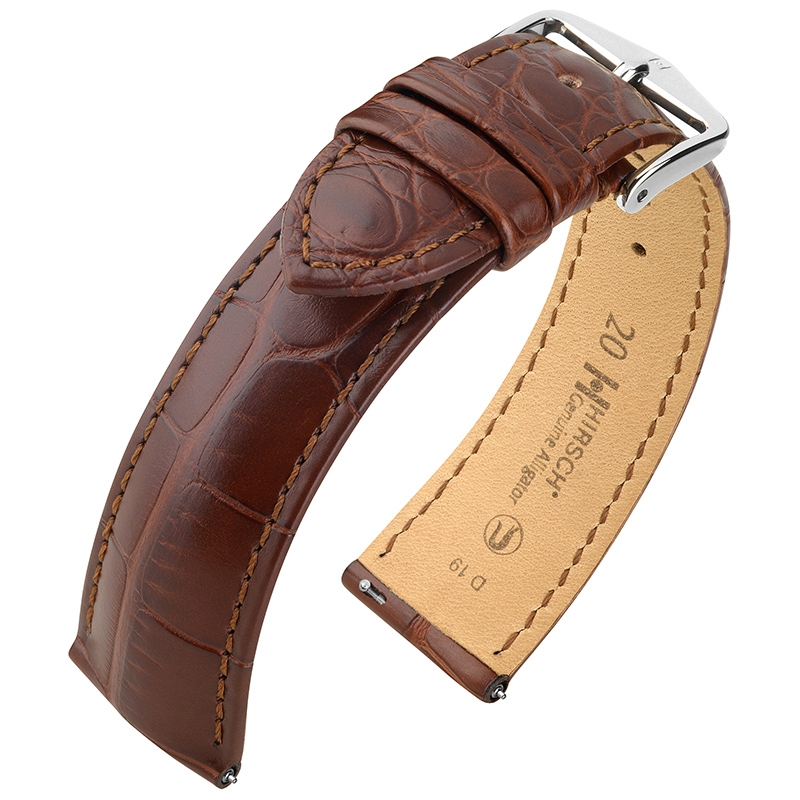 Hirsch Genuine Alligator Louisiana Uhrenarmband Alligatorleder Matt Braun