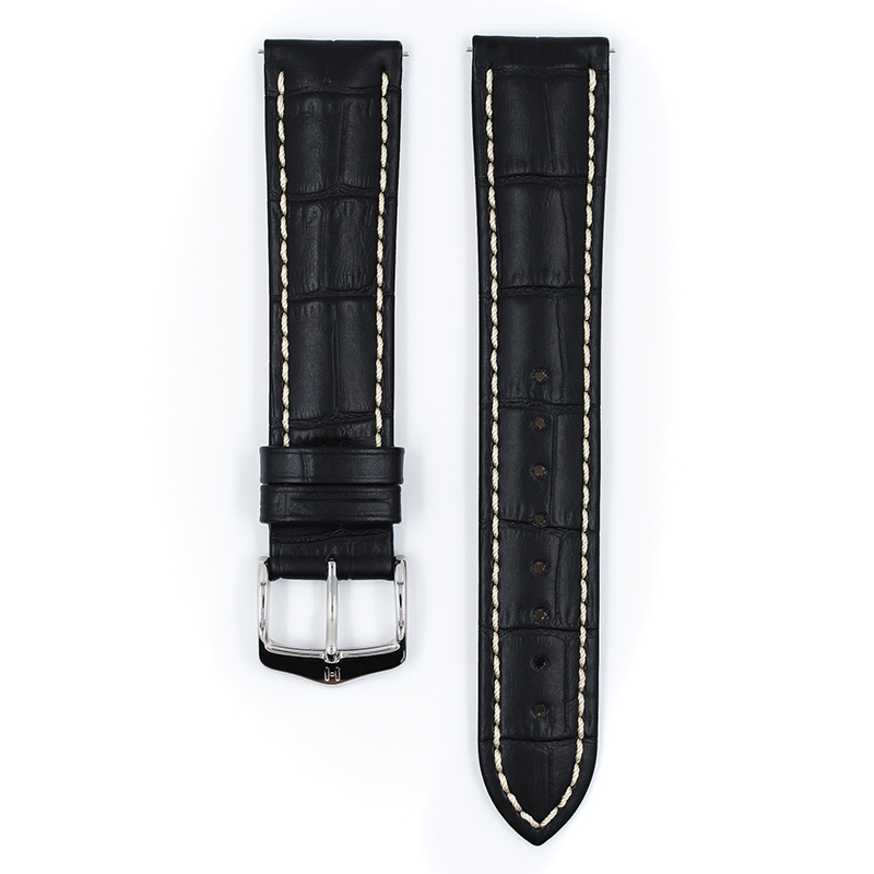 Hirsch Modena Uhrenarmband Alligatorgrain Schwarz