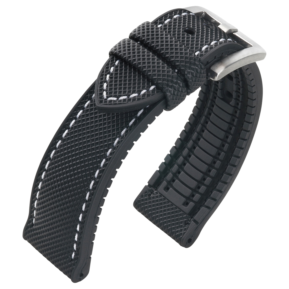 Segeltuch Struktur Uhrenarmband FKM Gummi Schwarz