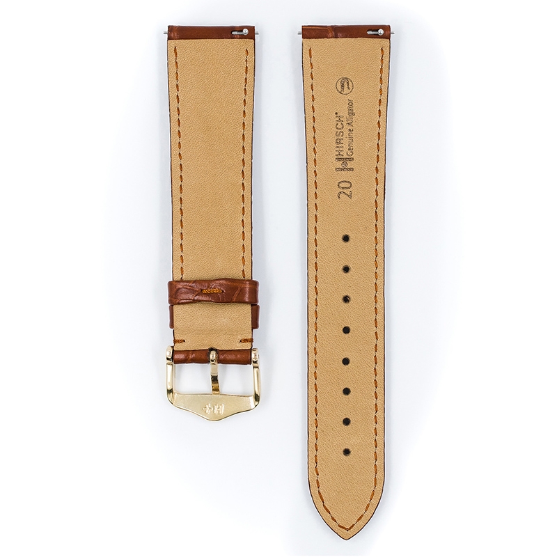 Hirsch Genuine Alligator Louisiana Uhrenarmband Alligatorleder Matt Goldbraun