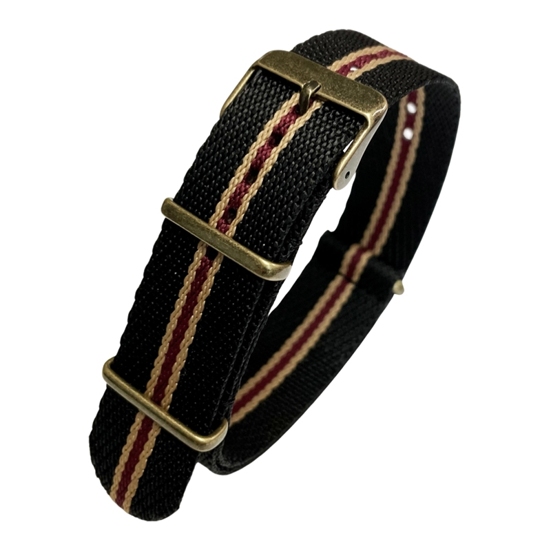 Slanted Schwarz Sand Bordeaux NATO Uhrenarmband G10 Military Nylon Strap - BRONZE 22mm