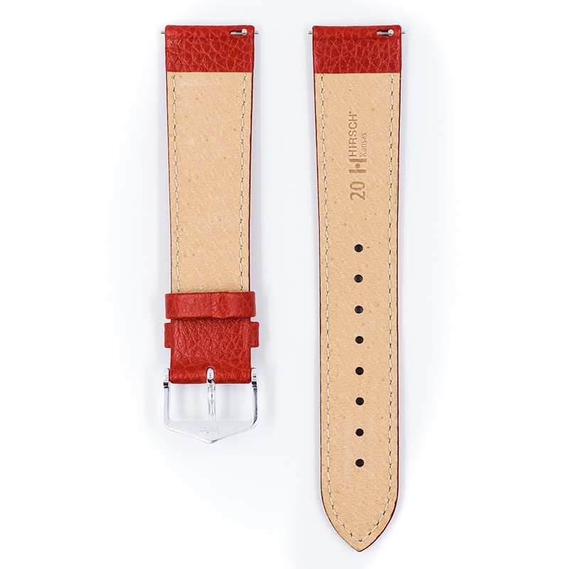 Hirsch Kansas Uhrenarmband Kalbsleder Büffelstruktur Rot mit Weisser Naht