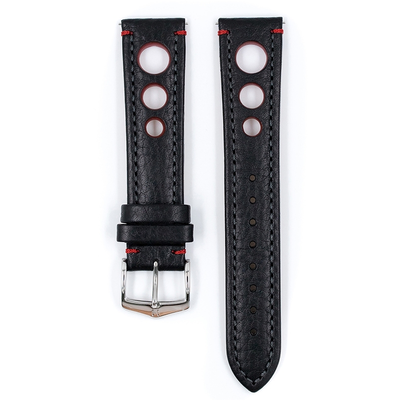 Hirsch Rally Artisan Perforiertes Uhrenarmband Schwarz / Rot