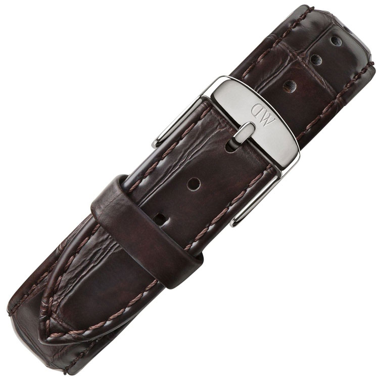 Daniel Wellington 18mm Uhrenarmband Classic York Crocograin Leder Dunkelbraun Stahlschliesse