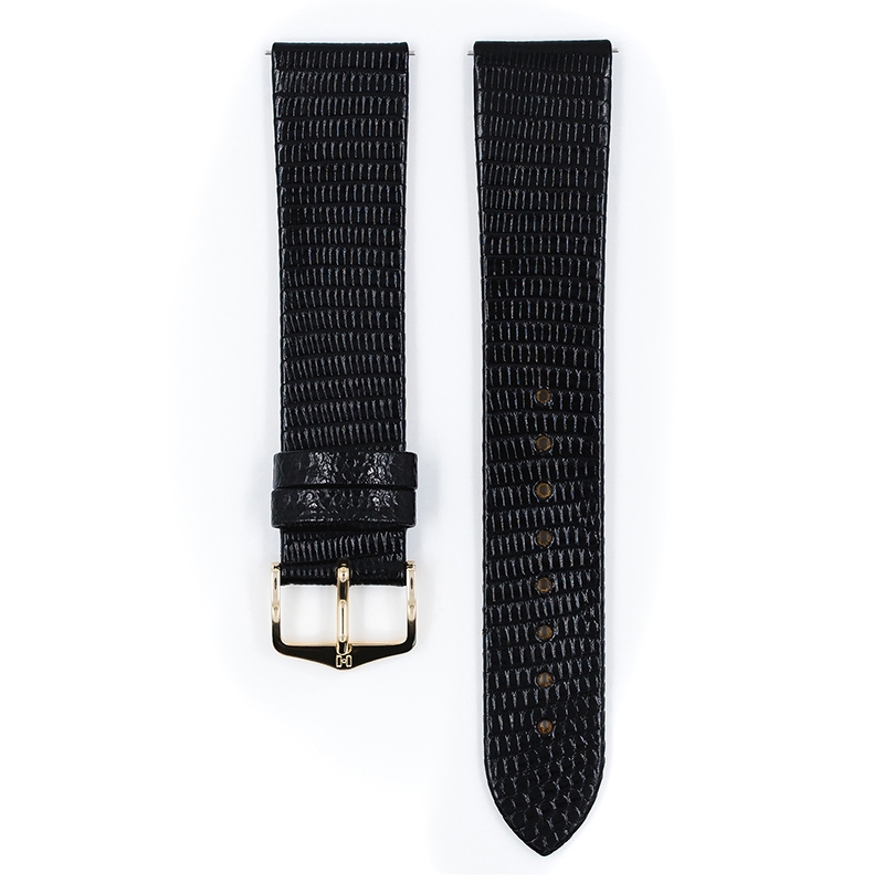 Hirsch Lizard Uhrenarmband Eidechsenleder Schwarz