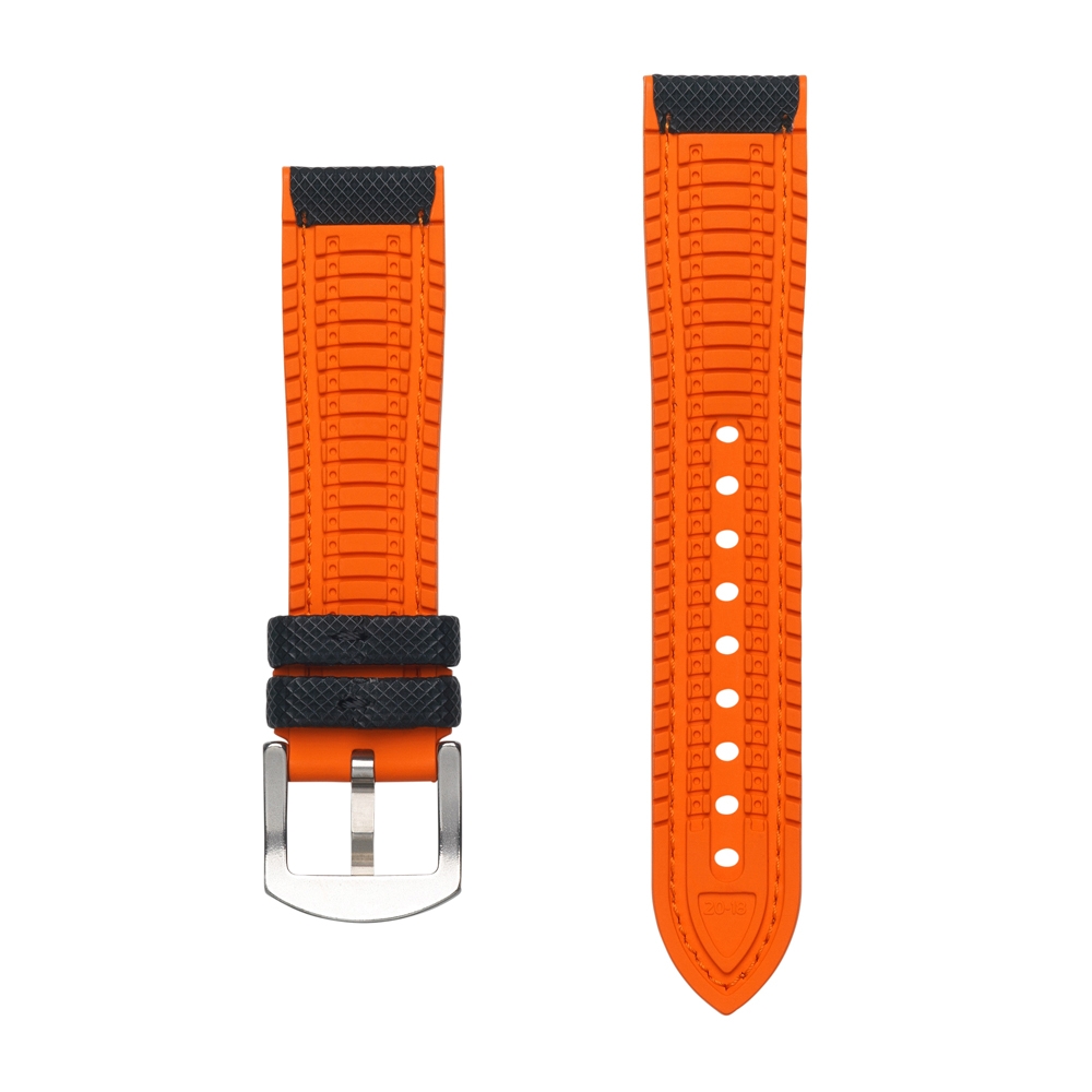Segeltuch Struktur Uhrenarmband FKM Gummi Schwarz Orange
