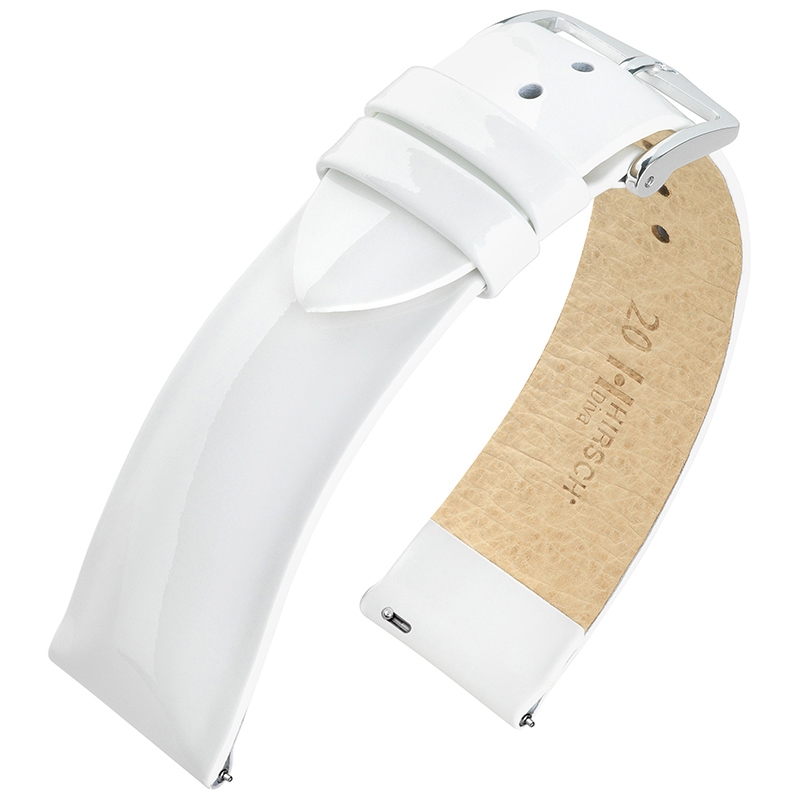 Hirsch Diva Uhrenarmband Lackleder Kalbsleder Weiss