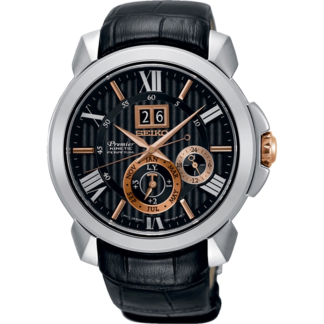 Seiko Premier Uhrenarmband SNP149 Leder Schwarz