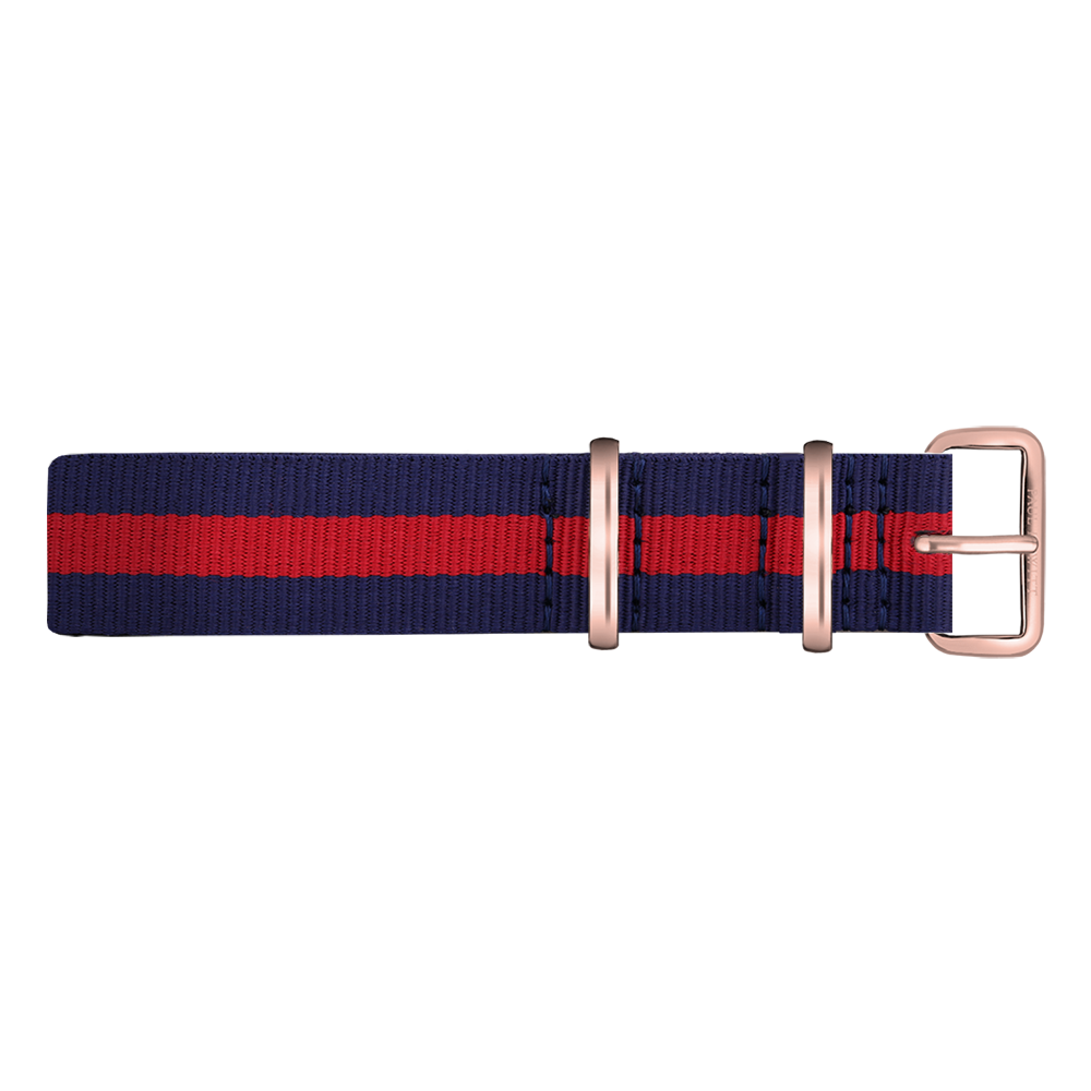Paul Hewitt NATO Uhrenarmband Marineblau Rot mit Roségoldener Schliesse 20mm