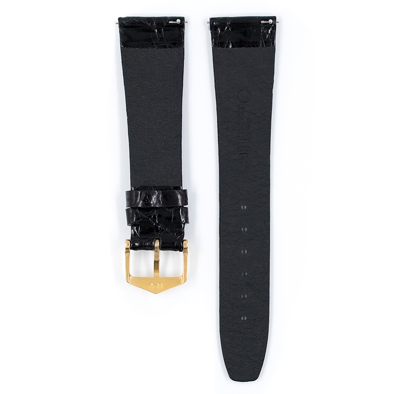 Hirsch Prestige Uhrenarmband Glänzendes Krokodilleder Schwarz