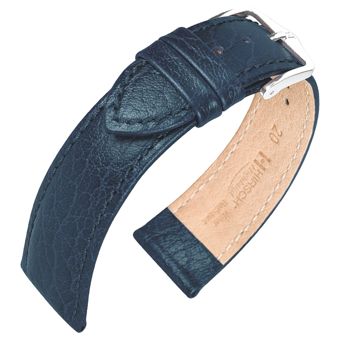 Hirsch Highland Uhrenarmband Italienisches Kalbsleder Blau - 18mm