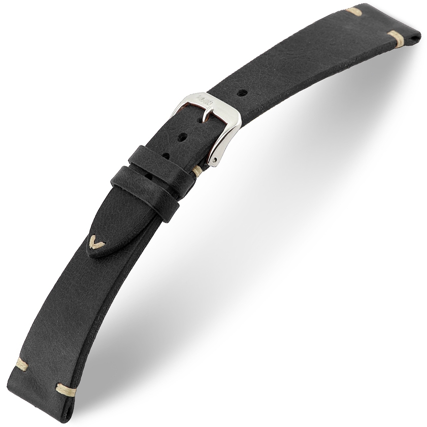Rios Bedford Uhrenarmband Vintage Leder Schwarz