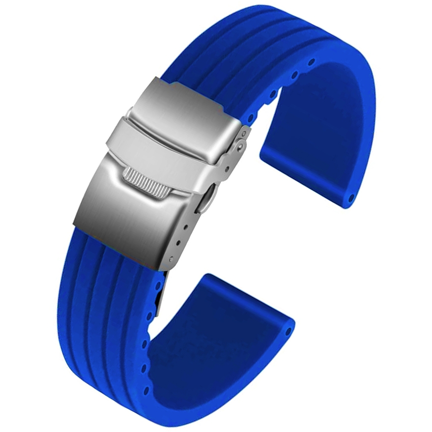 Silikon Gummi Uhrenarmband mit Faltschliesse - Blau - 20mm