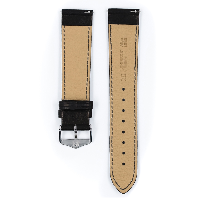 Hirsch Merino Uhrenarmband Nappa Leder Schwarz