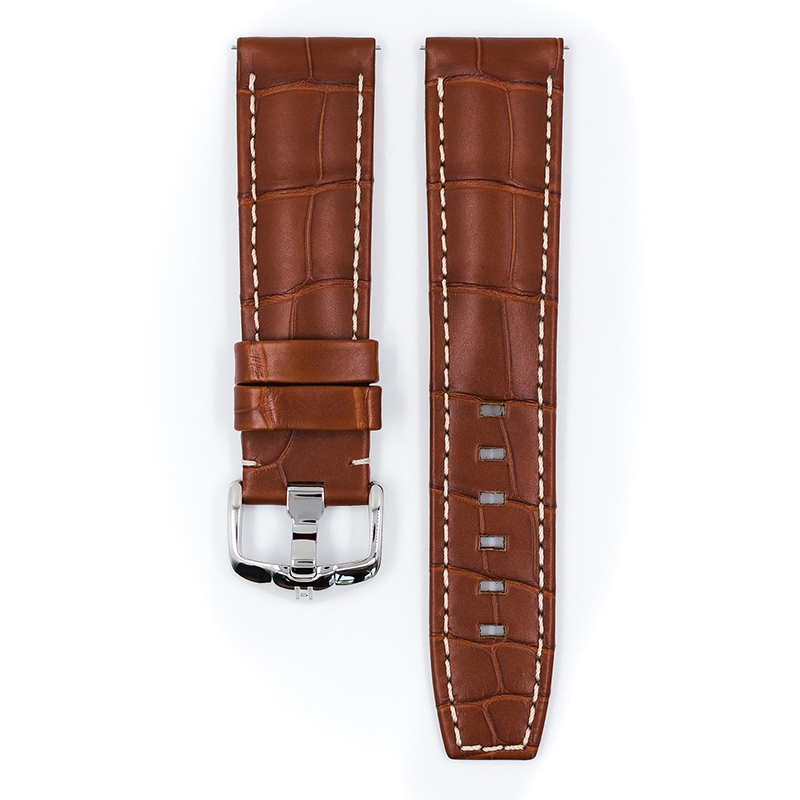 Hirsch Tritone Uhrenarmband Louisiana Alligator Halb-Matt Goldbraun