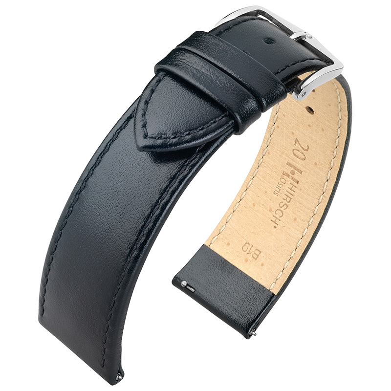 Hirsch Osiris Uhrenarmband Rindbox Leder Schwarz
