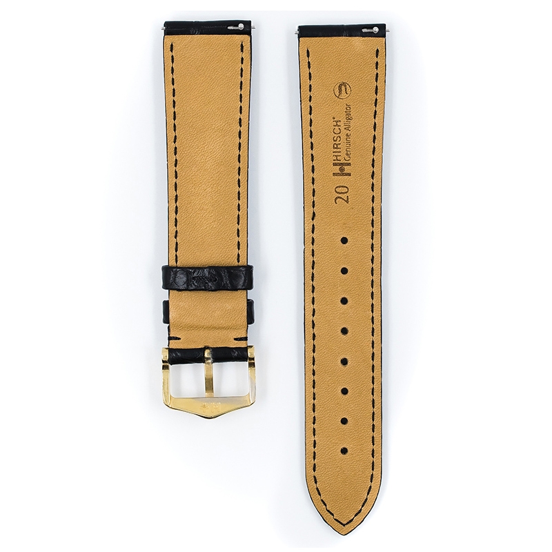 Hirsch Genuine Alligator Louisiana Uhrenarmband Alligatorleder Matt Schwarz
