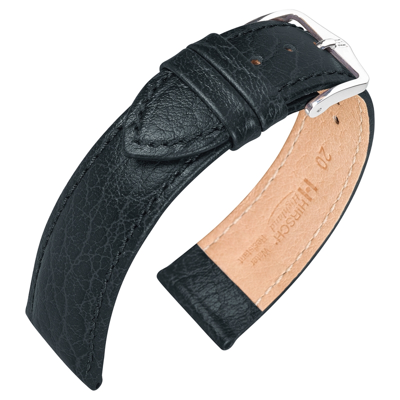 Hirsch Highland Uhrenarmband Italienisches Kalbsleder Schwarz - 28mm