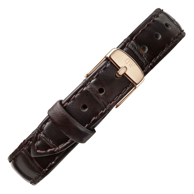 Daniel Wellington 12mm Petite York Uhrenarmband Leder Dunkelbraun mit Roséschliesse