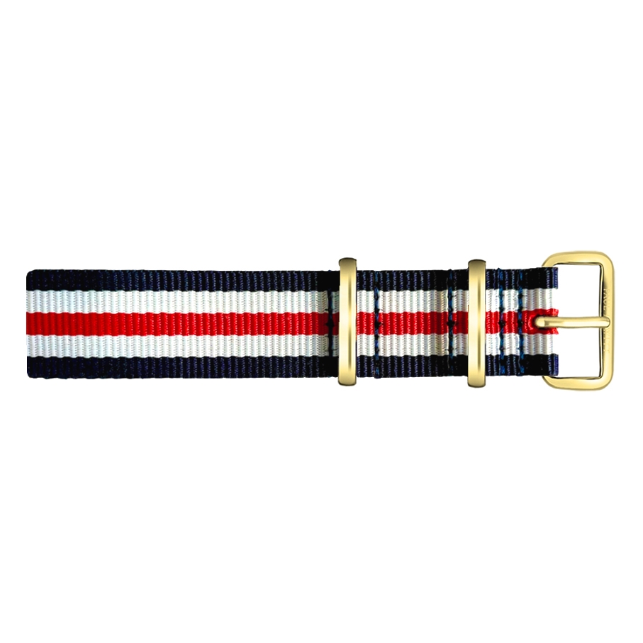 Paul Hewitt NATO Uhrenarmband Marineblau Weiss Rot mit Goldener Schliesse 20mm