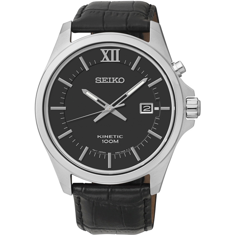 Seiko Kinetic Uhrenarmband SKA573P2 Leder Schwarz
