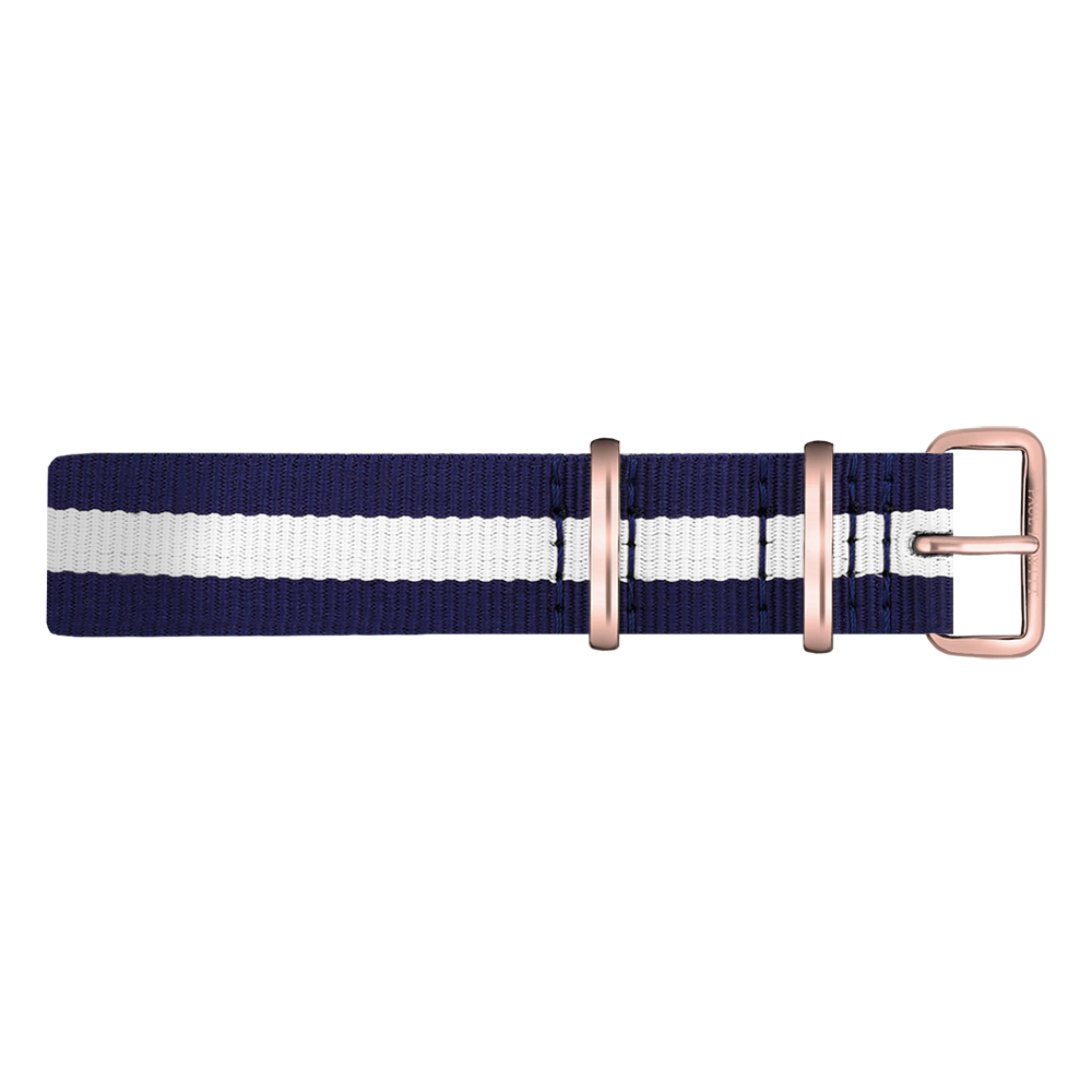 Paul Hewitt NATO Uhrenarmband Marineblau Weiss mit Roségoldener Schliesse 20mm
