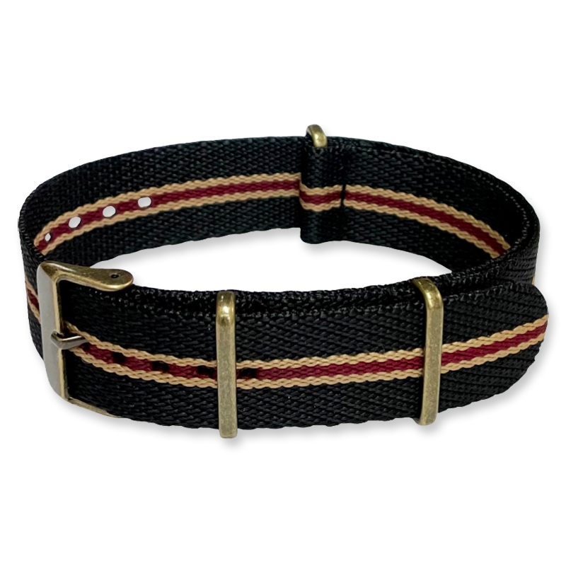 Slanted Schwarz Sand Bordeaux NATO Uhrenarmband G10 Military Nylon Strap - BRONZE 22mm