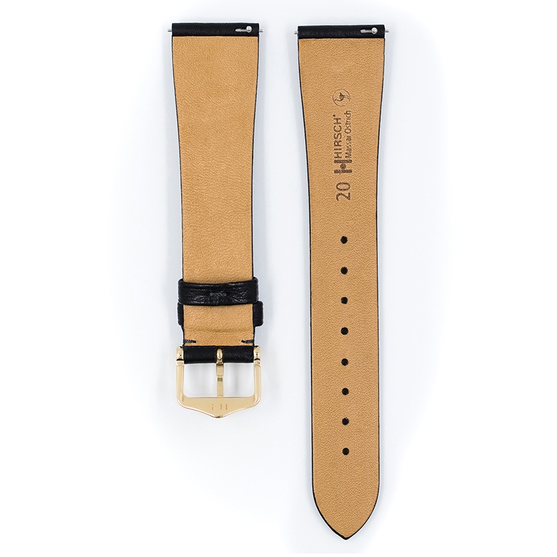 Hirsch Massai Uhrenarmband Straussenleder Schwarz