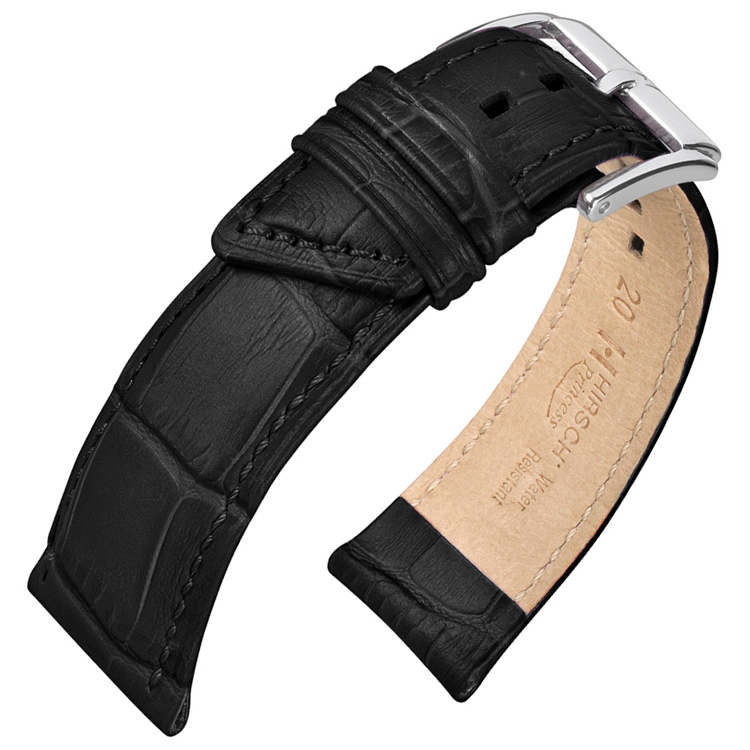 Hirsch Princess Uhrenarmband Alligatorgrain Schwarz
