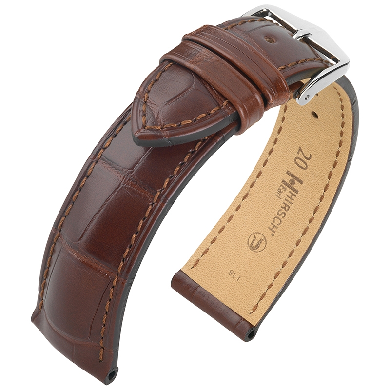 Hirsch Earl Louisiana Alligator Uhrenarmband Halb-Matt Braun - 24mm