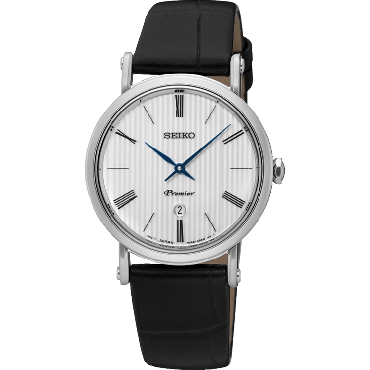 Seiko Premier Uhrenarmband SXB431P1 Leder Schwarz