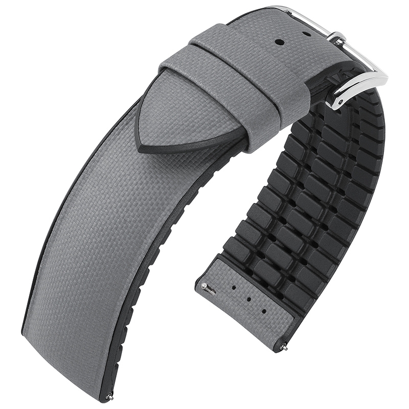 Hirsch Arne Performance Uhrenarmband Graues Leder / Schwarzer Kautschuk