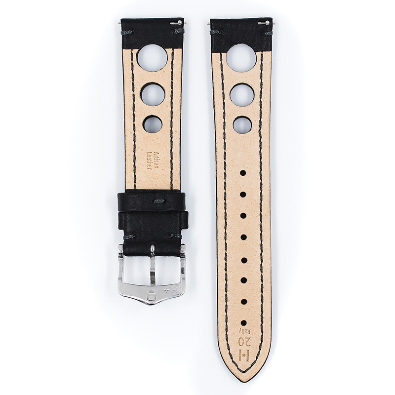 Hirsch Rally Artisan Perforiertes Uhrenarmband Schwarz