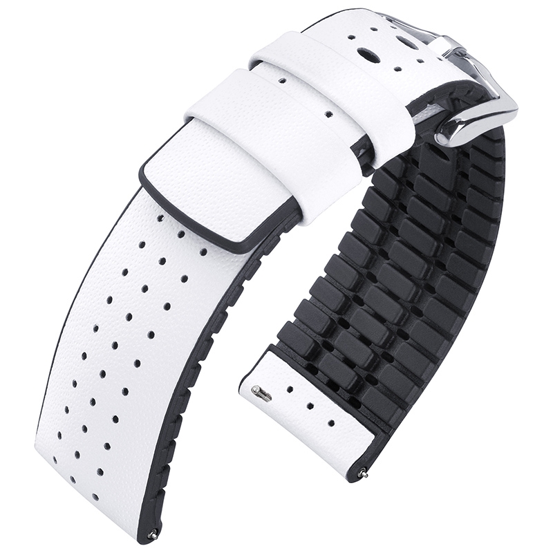 Hirsch Tiger Performance Uhrenarmband Weiss / Schwarz / Kautschuk / Leder 300m WR