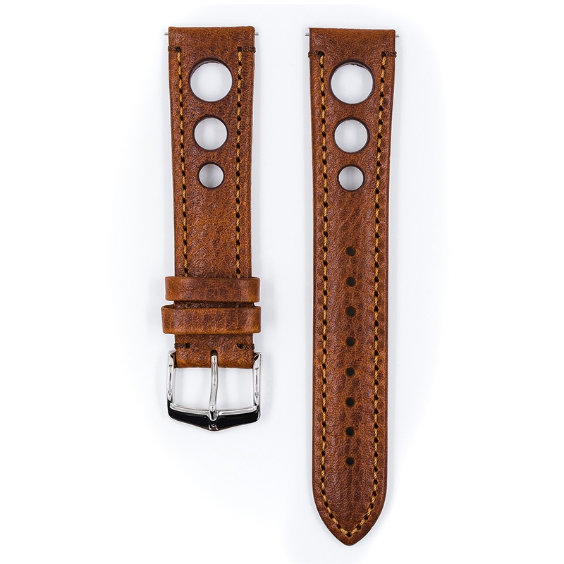 Hirsch Rally Artisan Perforiertes Uhrenarmband Goldbraun