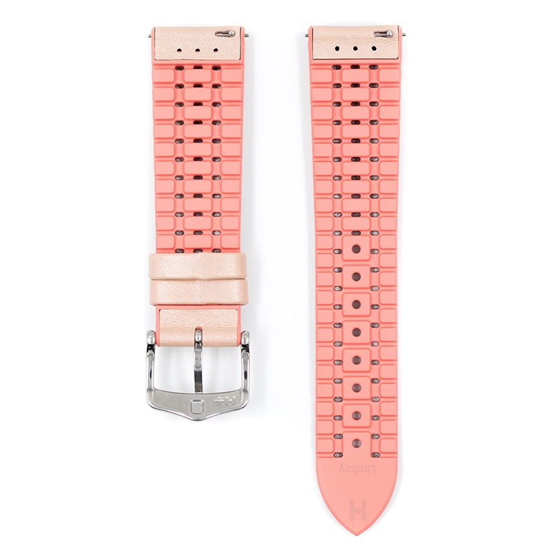 Hirsch Lindsey Performance Uhrenarmband Leder Rosa / Kautschuk Aprikose