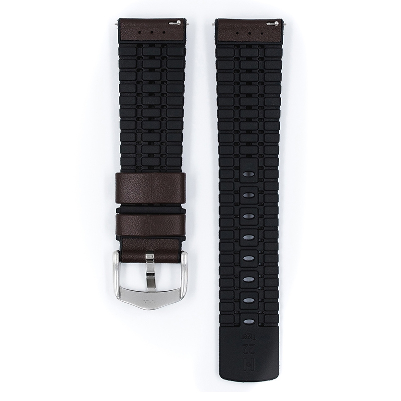 Hirsch Tiger Performance Uhrenarmband Schwarz / Braun / Kautschuk / Leder 300m WR