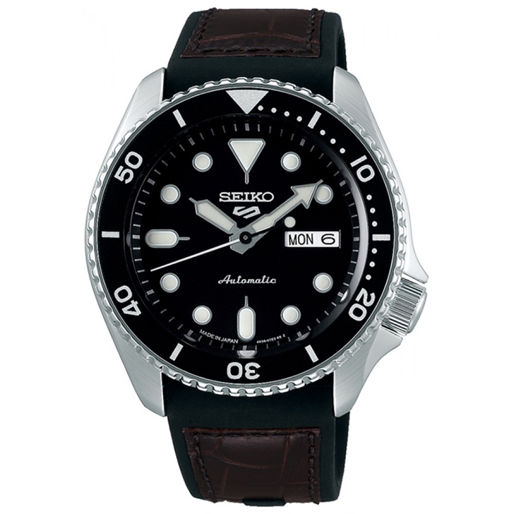 Seiko 5 Sports SRPD55 hrenarmband Gummi Schwarz, Leder Braun 22mm
