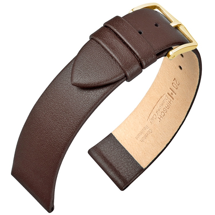 OFFENER ANSATZ: Hirsch Diamond Calf Uhrenarmband Kratzfest Italienisches Kalbsleder Braun