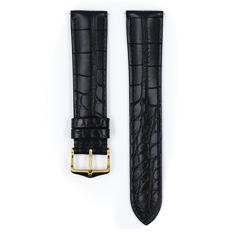 Hirsch Genuine Alligator Louisiana Uhrenarmband Alligatorleder Matt Schwarz