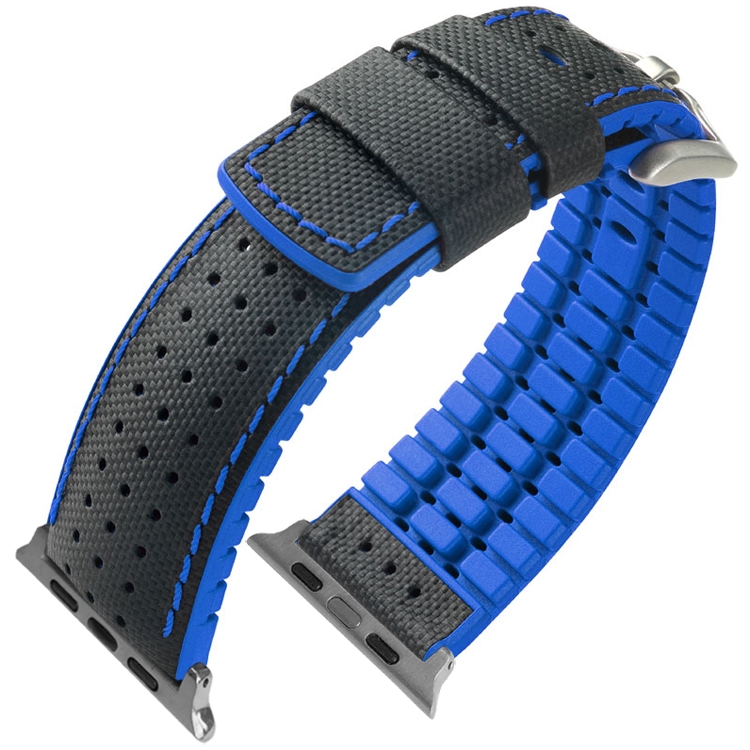 Apple Watch Uhrenarmband Hirsch Robby Schwarzes Leder Blauer Kautschuk