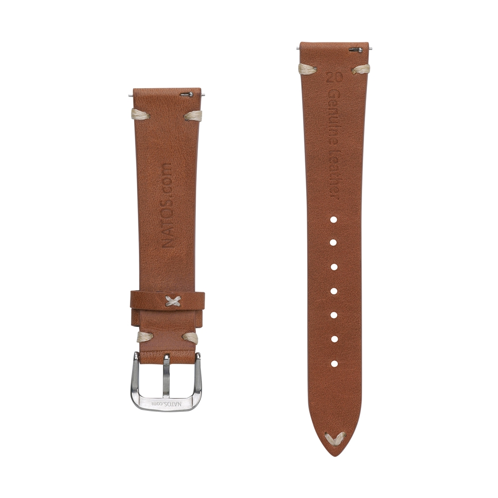 Oily Leather Vintage Leder V-Stitch Uhrenarmband Cognac