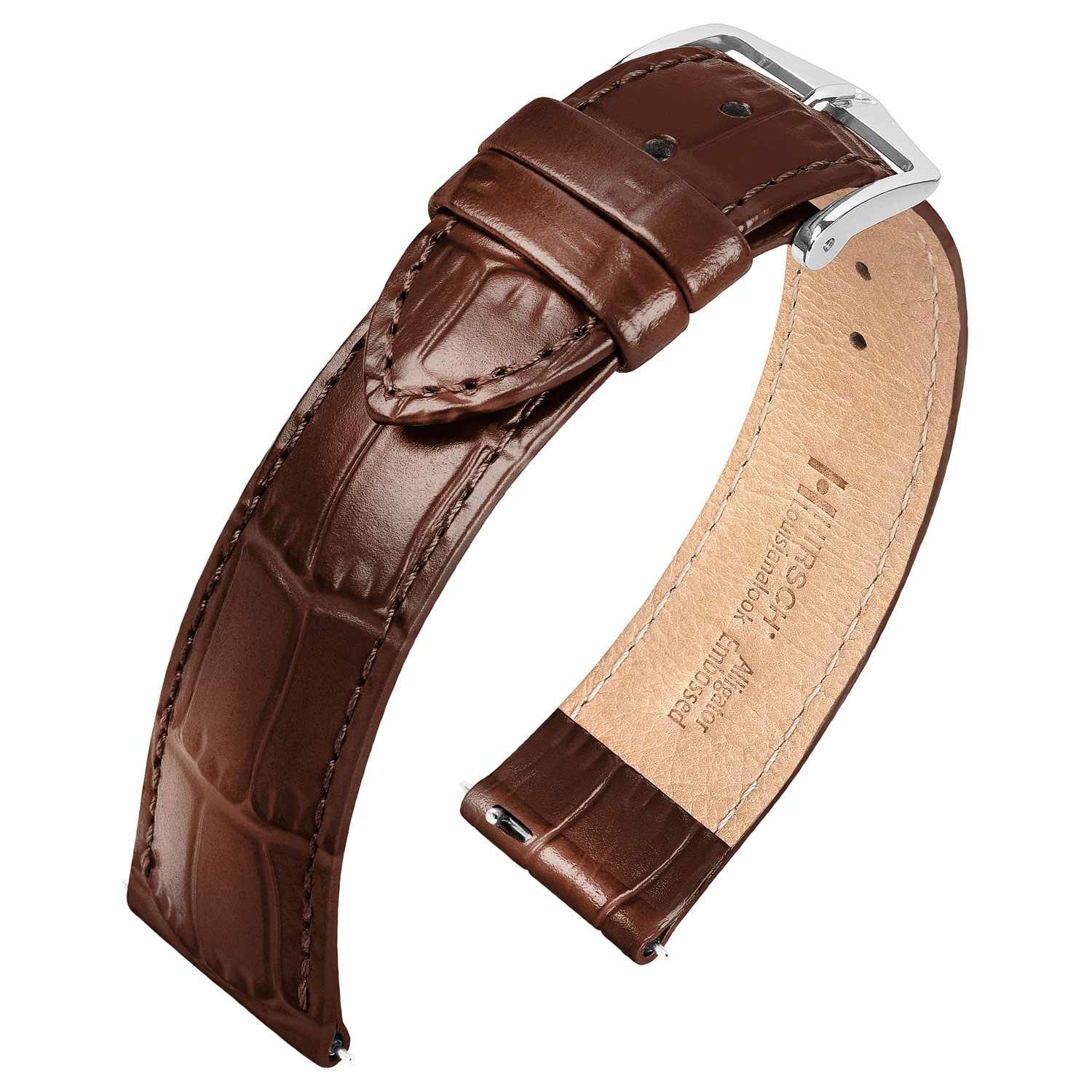 Hirsch Louisianalook Alligatorprint Uhrenarmband Glänzend Braun
