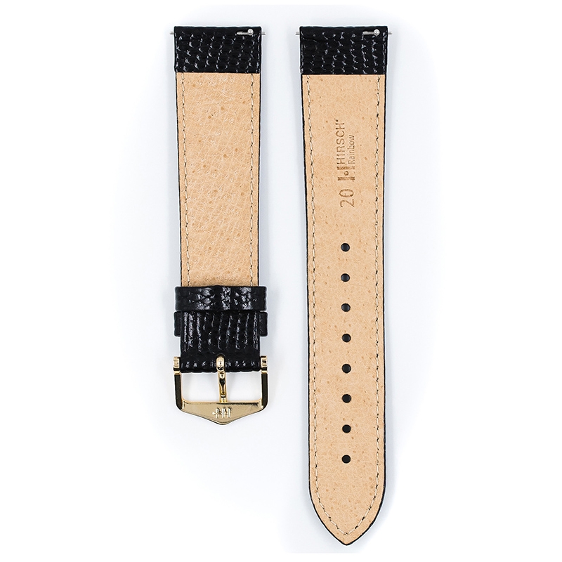 Hirsch Rainbow Uhrenarmband Lizardgrain Schwarz