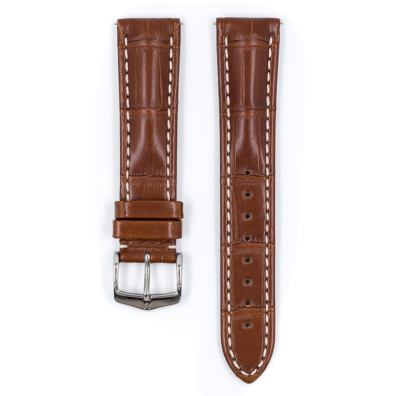 Hirsch Capitano Louisiana Alligator Uhrenarmband 100m WR Halb-Matt Goldbraun