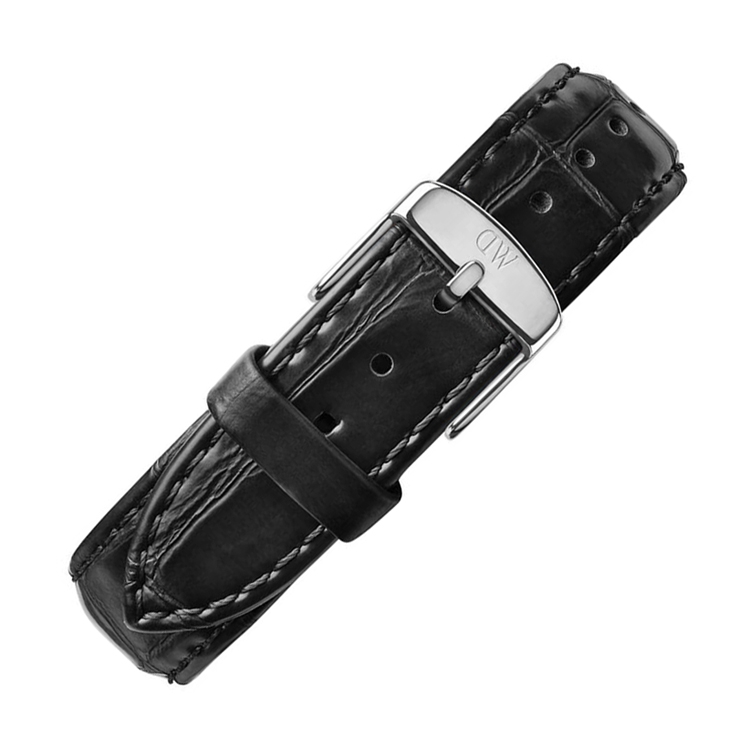 Daniel Wellington 12mm Dapper Reading Uhrenarmband Leder Schwarz mit Stahlschliesse