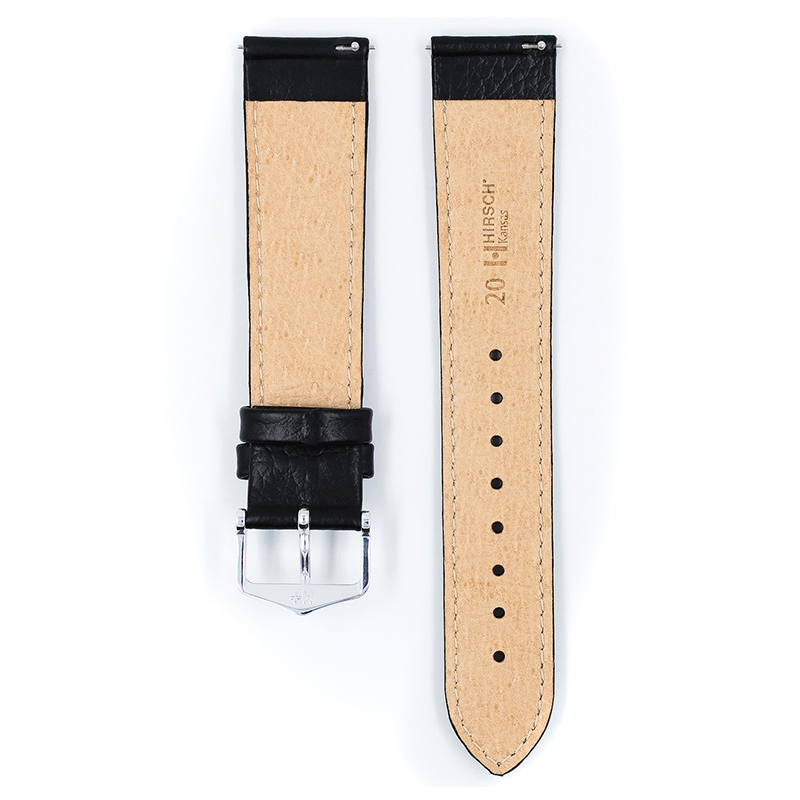 Hirsch Kansas Uhrenarmband Kalbsleder Büffelstruktur Schwarz