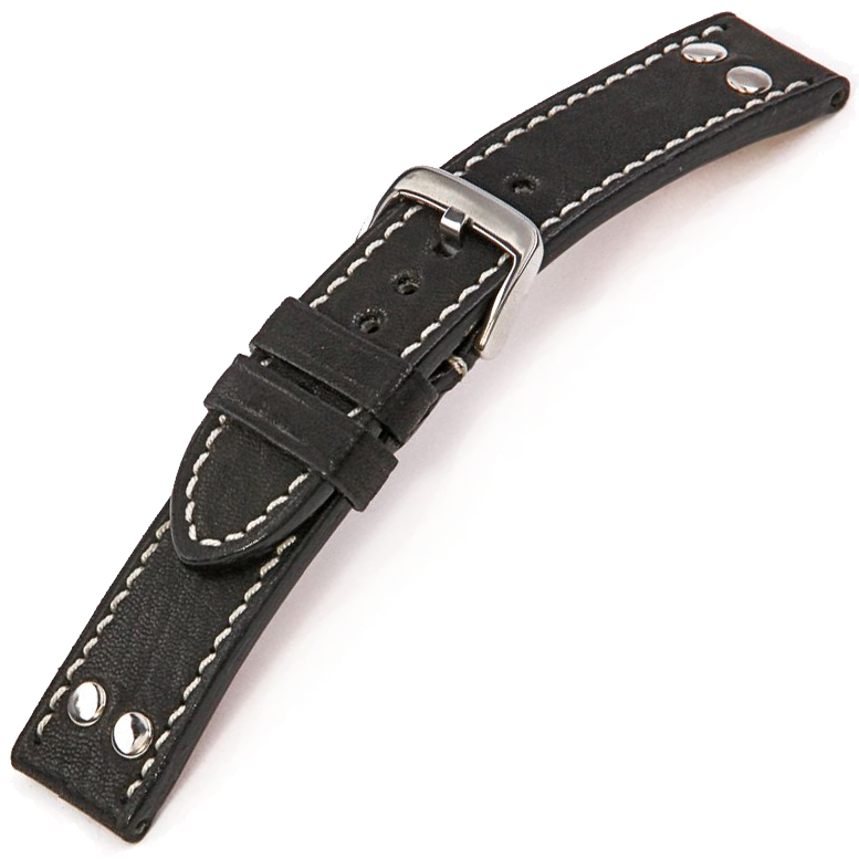Happel Rockford Uhrenarmband Vintageleder mit Nieten Schwarz