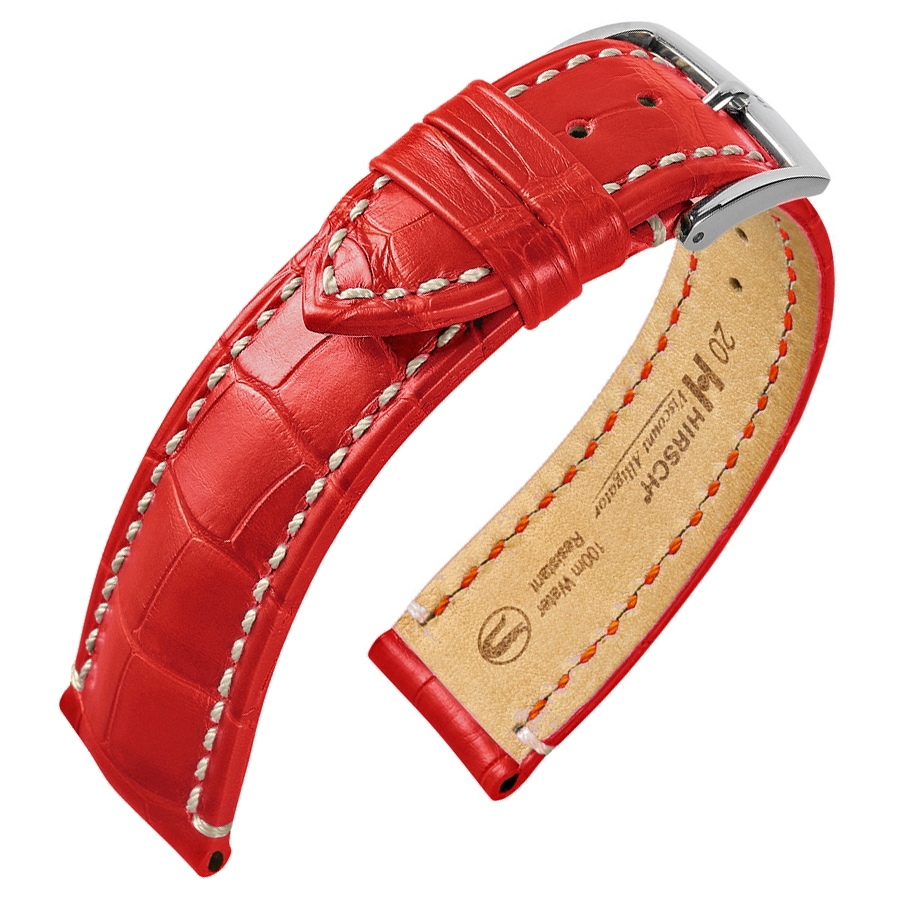 Hirsch Viscount Louisiana Alligator Uhrenarmband 100m WR Halb-Matt Rot