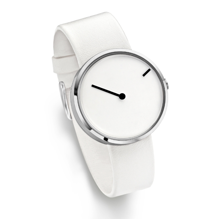 Jacob Jensen Uhrenarmband Curve 253 Leder Weiss-Grau 
